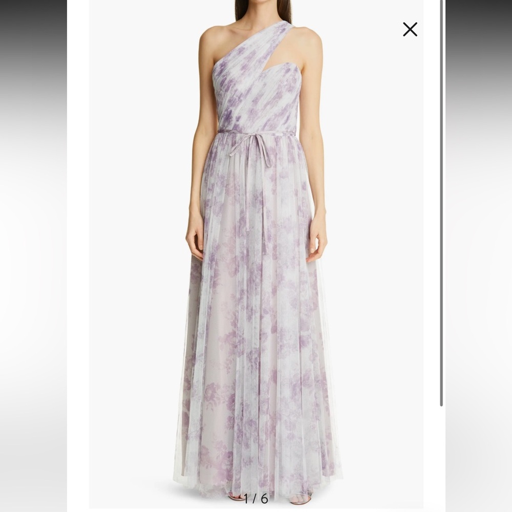 Marchesa Notte Bridesmaid***One-Shoulder Lavender Floral Gown***US 6 $325